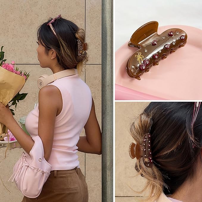 Acrylic Hair Claw for Women Girls with Rhinestone Heart Design Large Hair Clip, Strong Hold Claw Clip for Thick Hair, Aesthetic Daily Hair Accessories 1PC