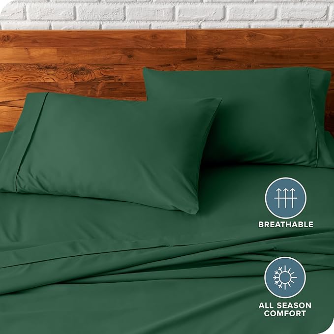 Bare Home Microfiber Pillow Cases - Standard/Queen Size Set of 2 - Cooling Pillowcases - Double Brushed - Forest Green Pillowcases 2 Pack - Easy Care (Standard Pillowcase Set of 2, Forest Green)