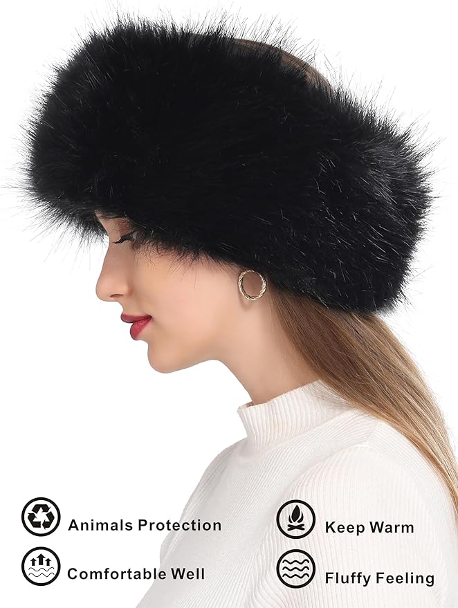 Faux Fur Headband for Women Winter Earwarmer Earmuff with Elastic