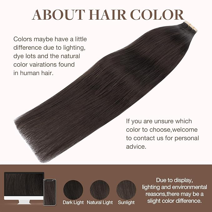 GOO GOO Tape in Hair Extensions Human Hair, 2A Light Brown, 22inch 30g 10pcs, Skin Weft Seamless Invisible, Silky Straight with Thick Ends, Remy Human Hair