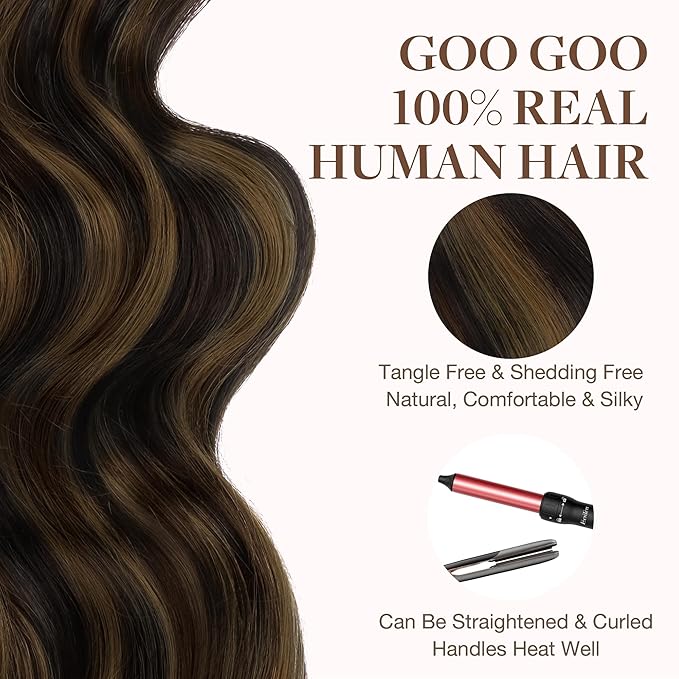 GOO GOO Tape in Hair Extensions Human Hair, 2/6/2 Balayage Dark Brown to Chestnut Brown, 18inch 50g 20pcs, Skin Weft Seamless Invisible, Silky Straight with Thick Ends, Remy Human Hair