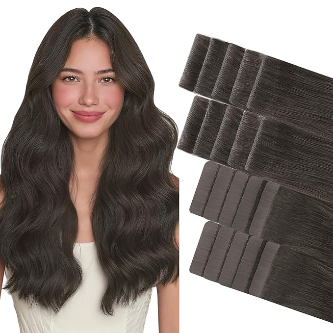 GOO GOO Invisi Edge Tape in Hair Extensions Human Hair, 1C Mocha Brown 10pcs injected with 10pcs classical tape ins, 10inch 30g, Virgin Remy Hair, Natural Look