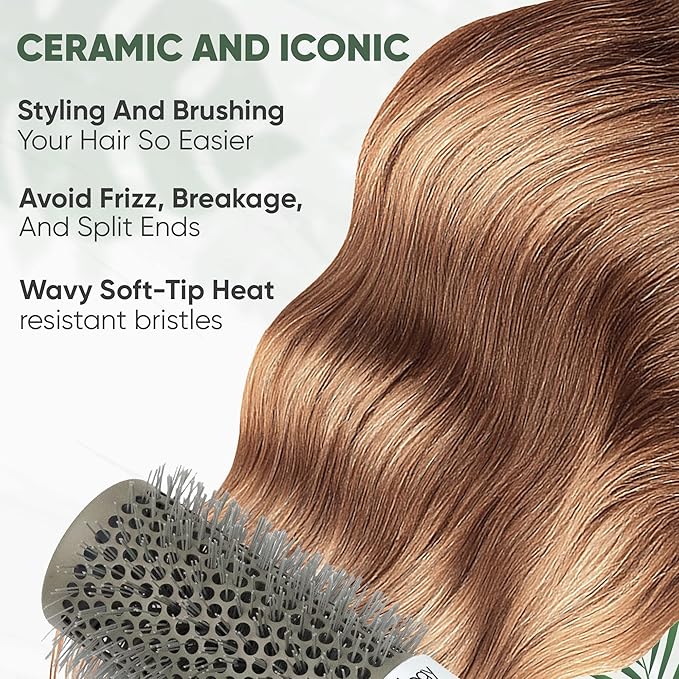 Round Brush for Blow Drying, 53mm / 2.1 Inch Large Barrel with 2 Clips – Nano Ionic Thermal Ceramic Round Hair Brush for Volume, Big Curls & Smooth Styling Heat Resistant Nylon Bristles