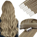 YoungSee Human Hair Tape in Extensions Highlight Invisible Tape in Brown Hair Extensions Softness Tapes Remy Hair Extension Human Hair Light Brown Highlighted Blonde 14Inch 20pcs 50g