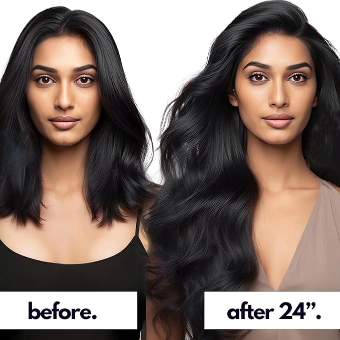 Irresistible Me Real Human Hair Extensions Clip Ins – 100% Human Hair Clip In Extensions for Length & Volume – Invisible Extension – Heat Resistant & Dyeable – Jet Black, 24 Inches