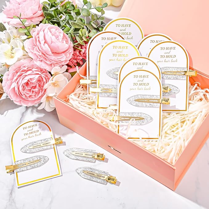 20PCS Bridesmaid Hair Clips No Bend Hair Clips Bridesmaid Hair Accessories Gifts Makeup Creaseless Glitter Hair Clip for Bride Women Girls(20Pcs/10Cards)