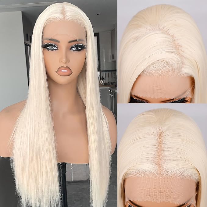 BLL Blonde Wig, Synthetic Lace Front Wigs Pre-Plucked 13x4 HD Glueless Straight 26inch Ready to Wear Pre-toned 613 Blonde Wigs Beginner Friendly Suitable For Daily Party Wear.