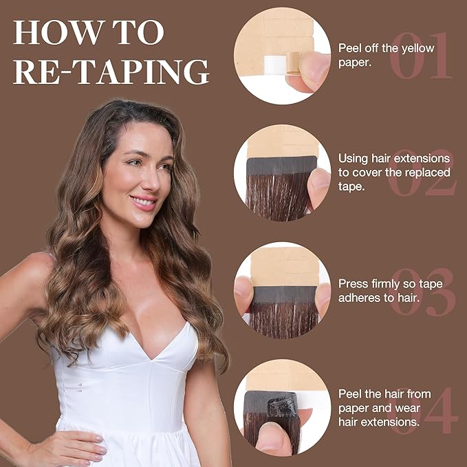 GOO GOO Tape in Hair Extensions Human Hair, 4/27/4 Balayage Chocolate Brown to Caramel Blonde, 18inch 100g 40pcs, Skin Weft Seamless Invisible, Silky Straight with Thick Ends, Remy Human Hair