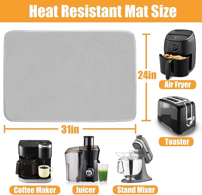 Air Fryer Mat for Air Fryer, 24 x 31in Heat Resistant Mat for Countertop, Fireproof Silicone Countertop Protector Appliance Slider for Air Fryer, Coffee Maker, Toaster, Oven (Grey)