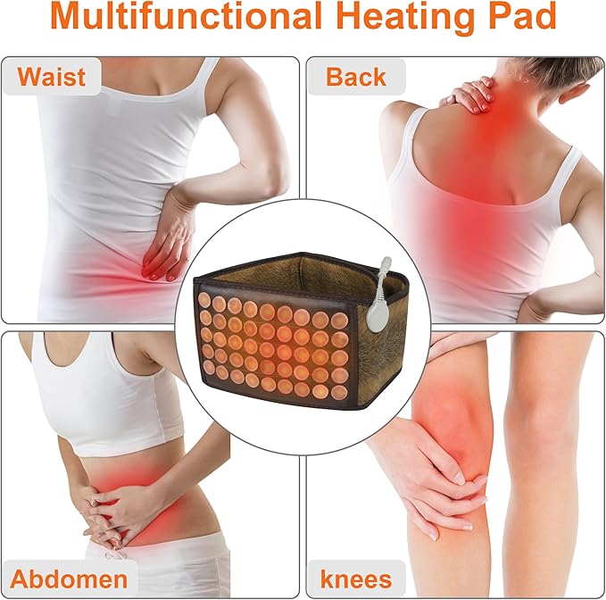 Infrared Heating Pad, Far Infrared Natural Jade Heating Pad, Auto Shut Off, Adjustable Temperature, Gifts for Women/Men/Dad/Mom (Brown, Belt28)