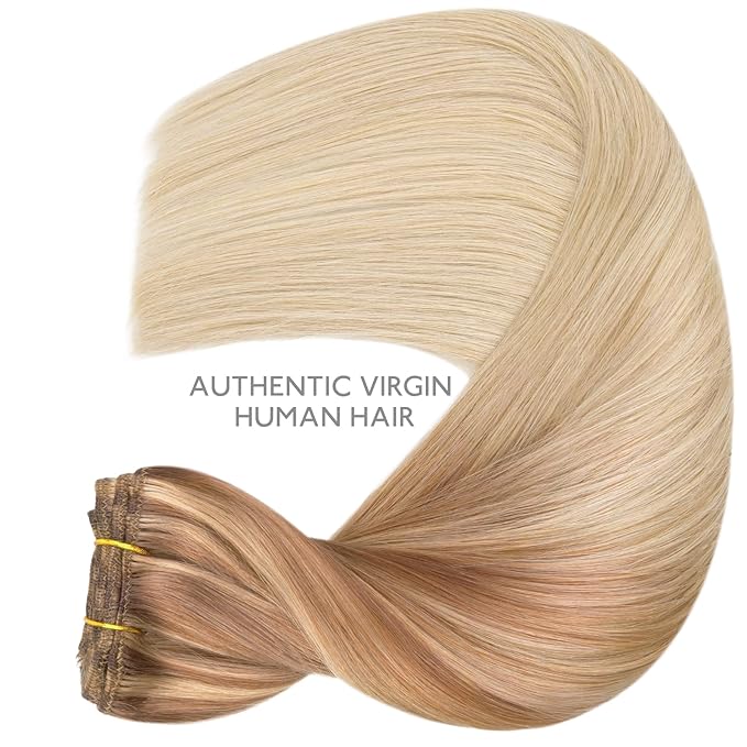 WENNALIFE Clip in Hair Extensions Real Human Hair, 20 Inch g 7pcs Ash Beige Blonde Blend Remy Hair Straight Natural Extensiones De Cabello Humano Con Clip Ins