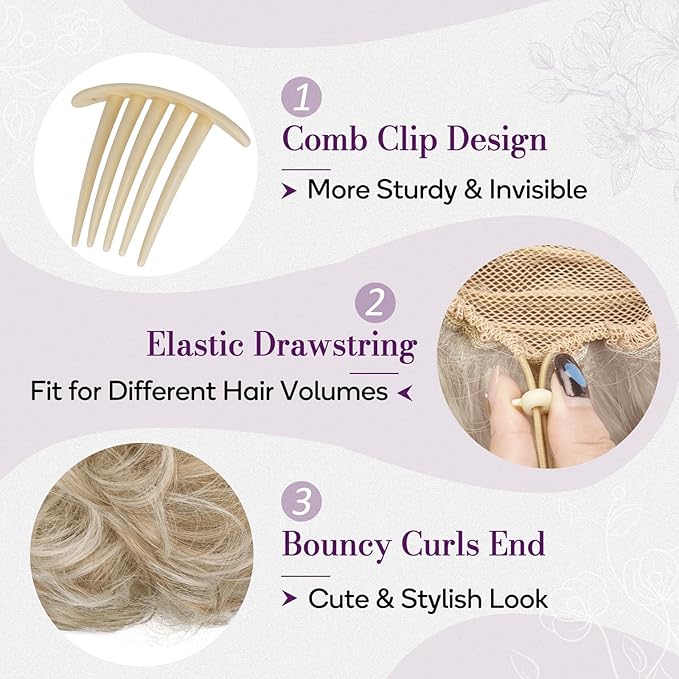 BARSDAR Short Blonde Drawstring Ponytail - 10 Inch Wavy Comb Clip Ponytail Extensions for Women - Synthetic Clip in Ponytails Hairpieces Fake Pony Tails Daily - Medium Blonde with Highlights