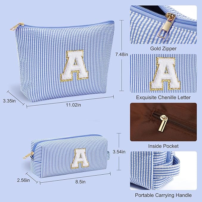 YOOLIFE Travel Makeup Bag for Women, Initial Make Up Bag with Makeup Brush Bag Monogram Makeup Bags 2 Pieces Cute Makeup Bag Personalized Sister Gifts Best Friend Birthday Gifts for Women Her Mom H