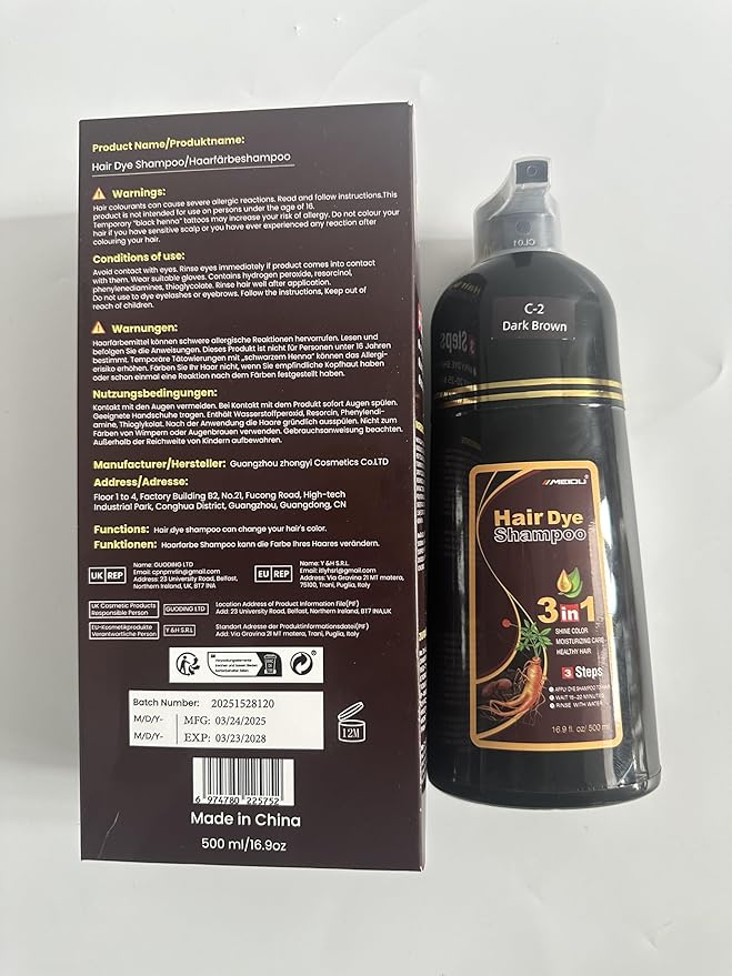 IIIMEIDU Dark Brown Hair Dye Shampoo 3 in 1 for Gray Hair, Herbal Ingredients Shampoo Hair Dye for Women Men, Grey Coverage 500ml