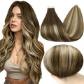 Full Shine Tape in Hair Extensions Human Hair Balayage Color 4/27/60/8 Ombre Brown and Blonde Seamless Skin Weft Tape in Extensions 12 Inch 20 Pcs 30G Brazilian Invisible for Women