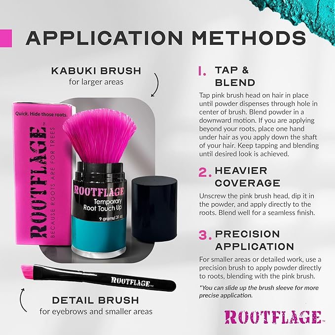 Rootflage Fun Temporary Hair Color Powder - Works on All Hair Colors - Shampoos Out Easily (05 Peacock Blue)