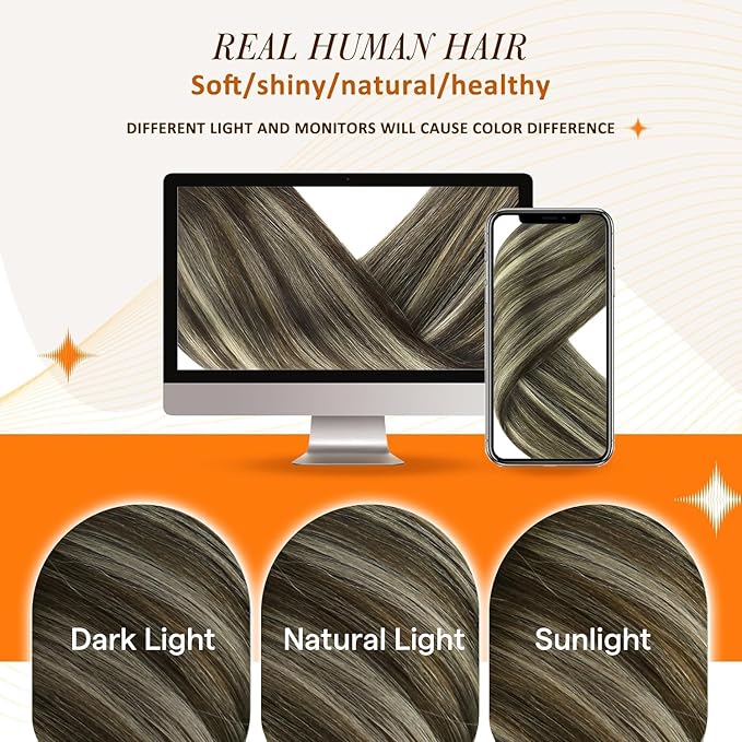 Full Shine Human Clip in Hair Extensions Balayage Seamless Clip in Hair Extensions Ombre Dark to Platinum Blonde Seamless Extension Clip ins Add Volume 18 Inch 8 PCS 120G