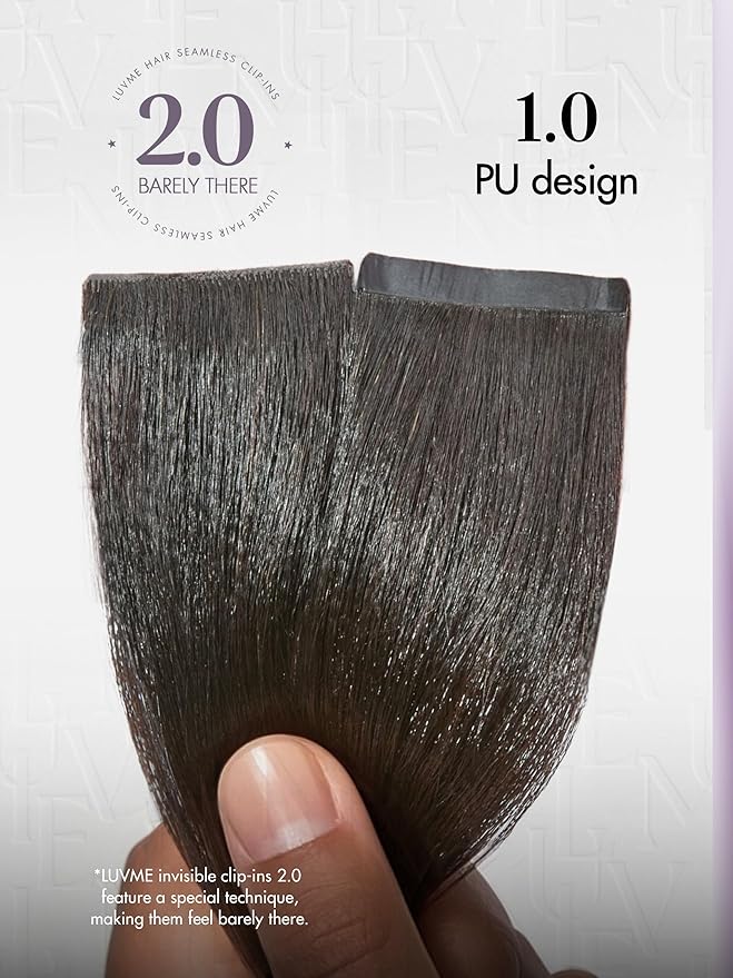 LUVME Invisible Clip in Hair Extensions, Yaki Straight Real Human Hair Remy Hair Clip ins for Women, Natural Human Hair, 14 inch 110g 6Pcs, Natural Black