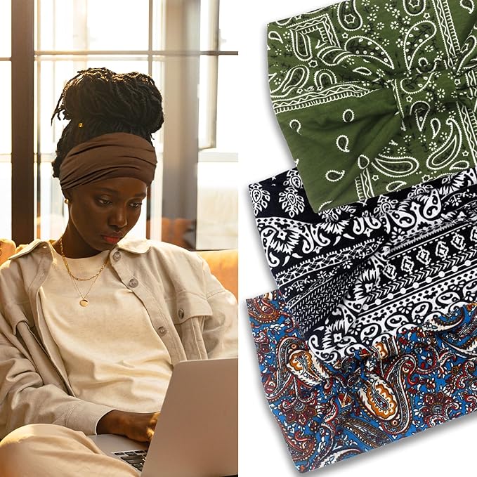 IVARYSS Wide Headbands for Women, Knotted Head Wraps Turbans, Large African Style Head Bands Hair Accessories, 6 Pack (Boho)