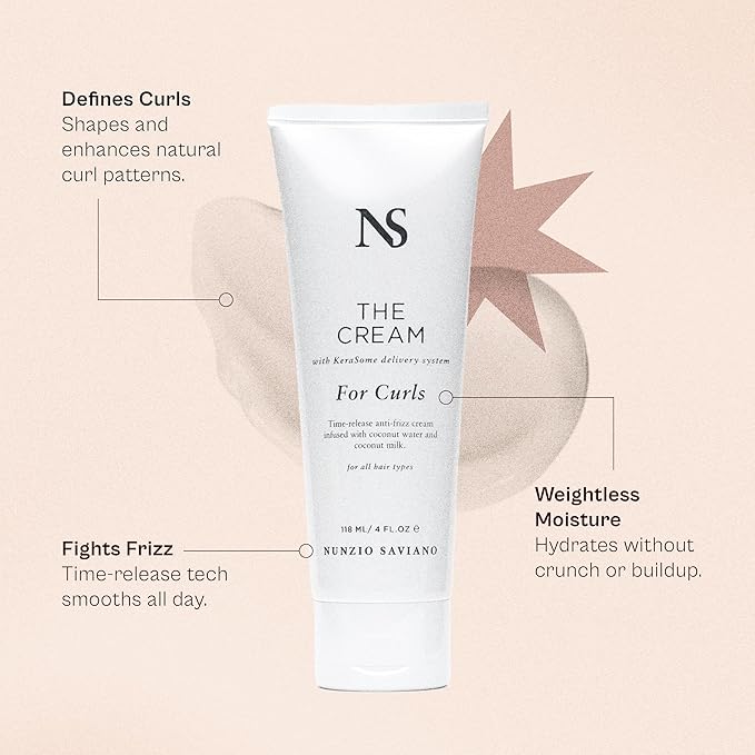 Nunzio Saviano The Cream for Curls – 118ml | Curl Treatment for Curly, Wavy Hair | Lightweight, Frizz Control and Long-Lasting Hold | Styling made easy with Coconut Water for Soft, Defined Curls