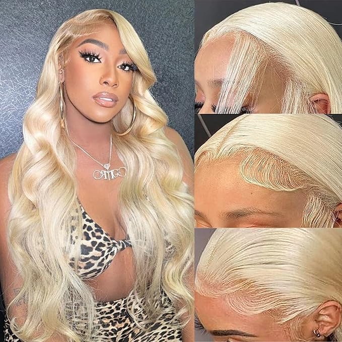 613 Blonde Lace Front Wig Human Hair 200 Density 613 Frontal Wig 13x6 HD Transparent Lace Blonde Wig Body Wave Full & Thick Hair 24 Inch