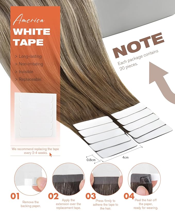 Sunny Hair Tape in Hair Extensions Human Hair 24 Inch Hair Extensions Real Human Hair Tape in Extensions for Women Cool Brown to Light Brown Balayage Blonde Invisible Remy Hair Skin Weft 20Pcs 50g