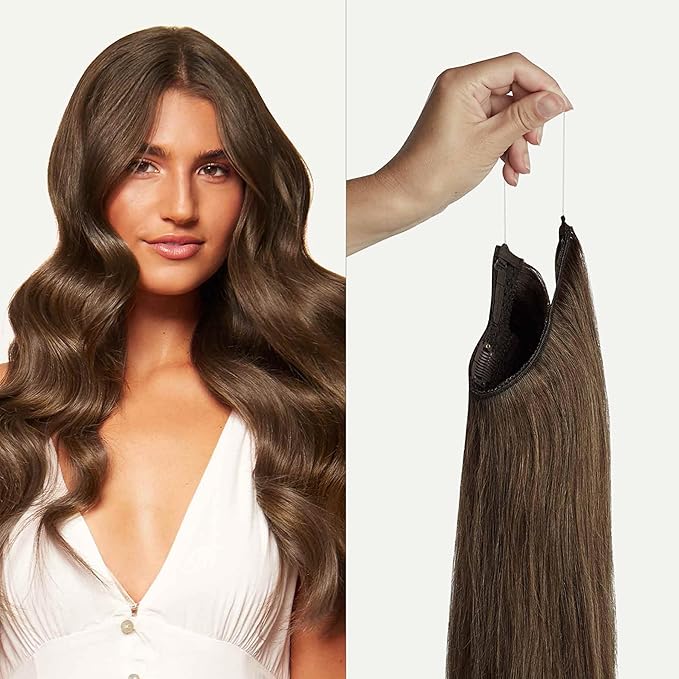 Luxy 100% Remy Human Hair – Halo Clip-In Hair Extensions –Natural Looking Volume & Length - One-Piece - Easy 5-Min Application 180 grams 20" Neutral Brown Halo