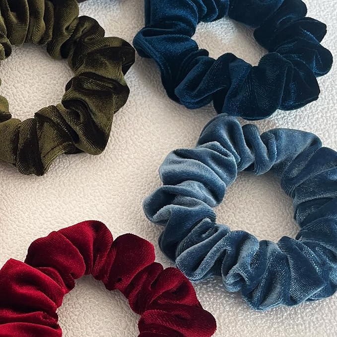 Hair Scrunchies, 6 Pcs Velvet Scrunchies for Women, Soft Hair Ties for Girls, No Damage Hair Scrunchy, Hair Styling Accessories, Gentle No-Slip Scrunchie, Ponytail Holder for Thick/Curly Hair