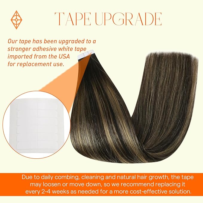 Full Shine Tape in Hair Extensions 16 Inch Color 1B Off Black Fading to 27 Honey Blonde and 1B Tape in Human Hair Extensions Balayage Tape ins Extensions 50G Remy Hair Extension 20Pcs