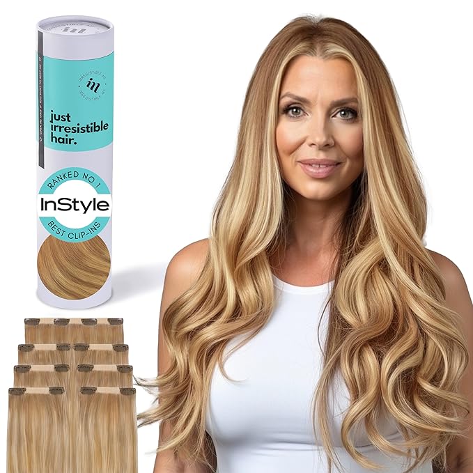 Irresistible Me Real Human Hair Extensions Clip Ins – 100% Human Hair Clip In Extensions for Length & Volume – Invisible Extension – Heat Resistant & Dyeable – Blonde Balayage, 20 Inches