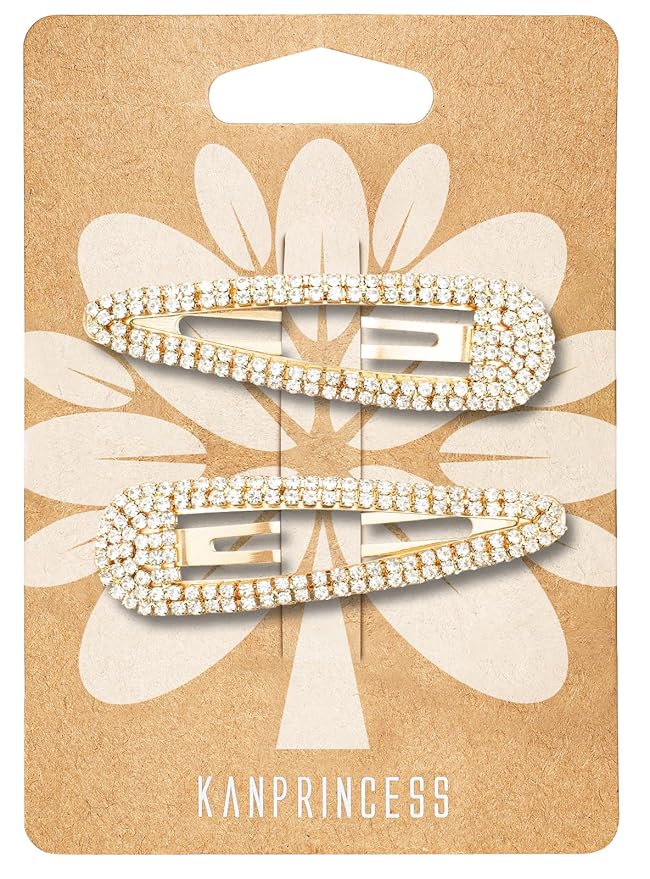 Hair Clip, 2Pcs 2.4Inch Rhinestone Hair Clips, Gold Hair Clips, Rhinestone Hair Accessories, Hair Barrettes for Women Girls Bridal, Wedding, Party, Prom