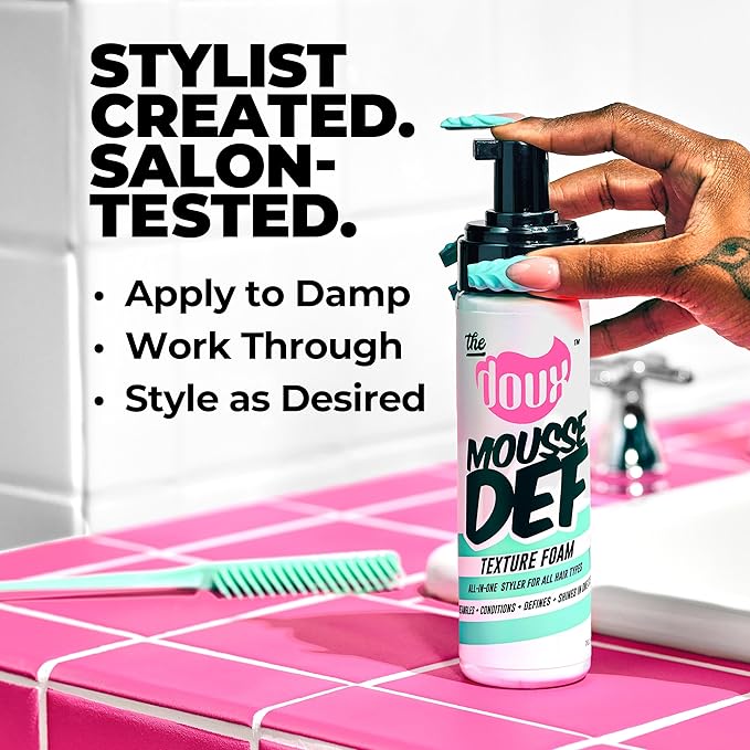 The Doux Multi-Use Mousse for Curly Hair – The Doux Mousse Def Texture Foam for Styling, Curl Definition, Volume & Shine – Curl Cream Alternative for Textured Hair & Natural Hair Styles