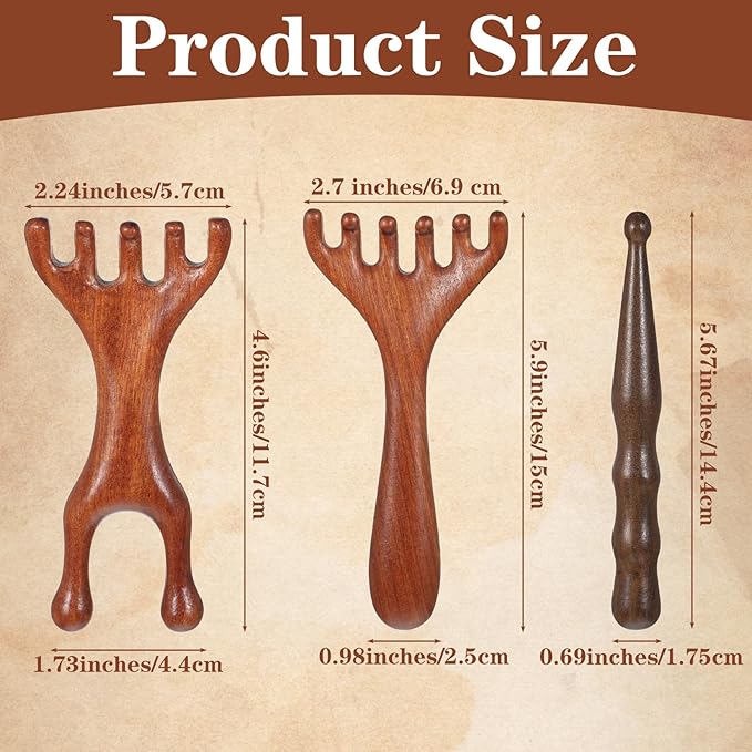 3 PCS Wooden Scalp Massager Comb Sandalwood Acupoint Massage Pen Wide Tooth Combs Hand Held Neck Foot Leg Meridian Scalp Massage Tool Wooden Acupressure Stick for Body Relaxation Head