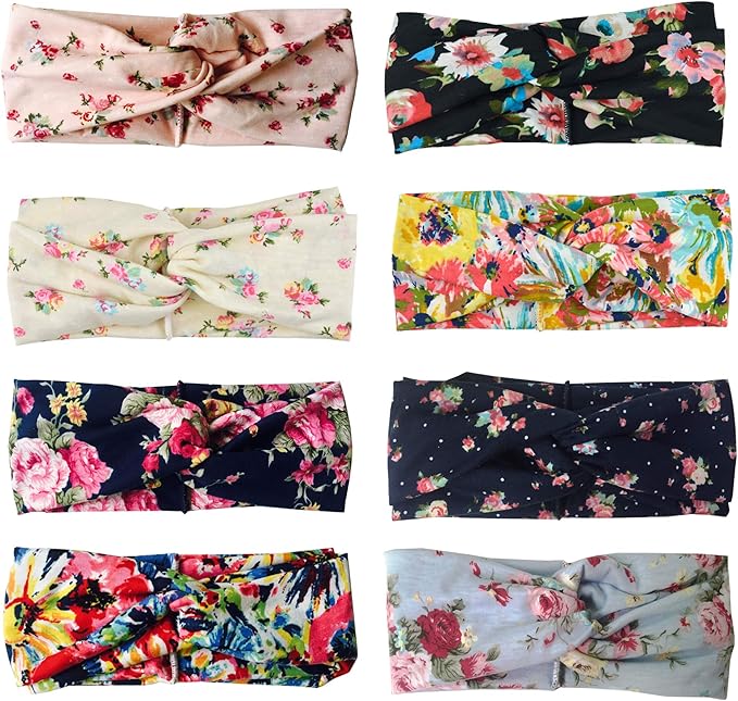 DRESHOW 8 Pack Headbands for Women Yoga Knotted Headbands Elastic Criss Cross Hair Accessories Sports Head Wrap Non Slip