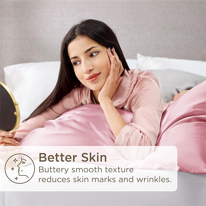 Bedsure Satin Pillowcase Standard Set of 4 - Pink Silky Pillow Covers for Hair and Skin 20x26 Inches, 4 Pack with Envelope Closure, Similar to Silk Pillow Cases, Gifts for Women Men
