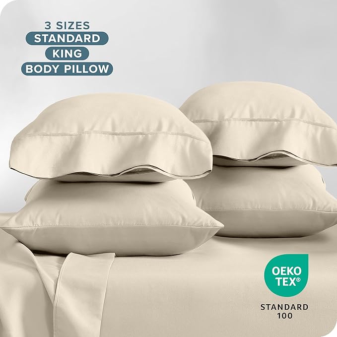 Bare Home Microfiber Bulk Pillow Cases - Standard/Queen Size Set of 4 - Cooling Pillowcases - Double Brushed - Sand Pillowcases 4 Pack - Easy Care (Standard - 4 Pack, Sand)
