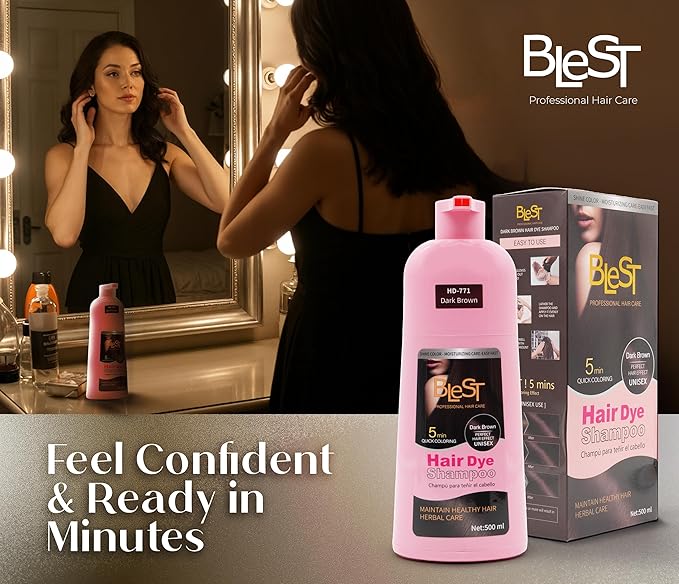 Hair Dye 2-in-1 Shampoo Color for Quick Gray Coverage – Semi Permanent Hair Color for Men and Women – 500ml (Dark Brown)