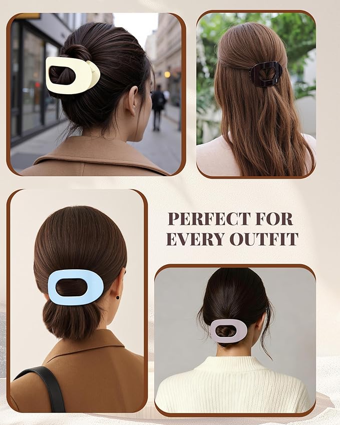 6 PCS Flat Hair Clips for Women - French Medium Flat Claw Clips for Thick Thin Hair, Strong Grip Non Slip Hair Claw Clips for Women Girls