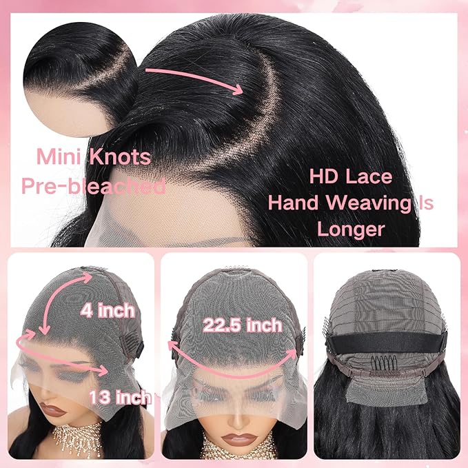 28 Inch Body Wave Lace Front Wigs Human Hair 13x4 HD Transparent Lace Front Wigs for Black Women Glueless Frontal Wigs Human Hair 200 Density Pre Plucked