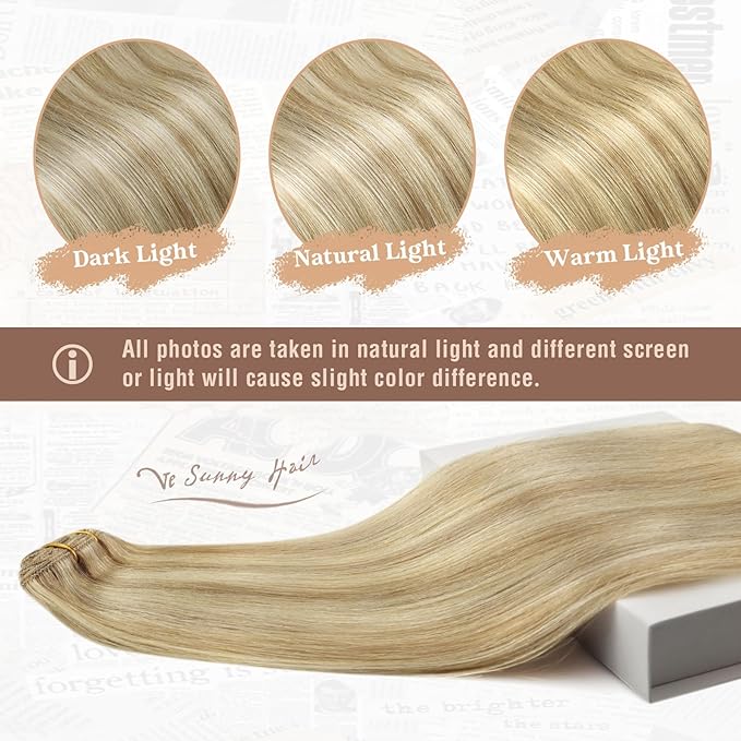 Ve Sunny 24 inch Hair Extensions Clip in Human Hair Dark Blonde Highlights Golden Blonde Hair Extensions Real Human Hair Long Clip in Hair Extensions 7pcs 120g