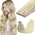 GOO GOO Tape in Hair Extensions Human Hair, 17/22/60 Ash Blonde to Golden Blonde and Platinum Blonde, 24inch 100g 40pcs, Skin Weft Seamless Invisible, Silky Straight with Thick Ends, Remy Human Hair