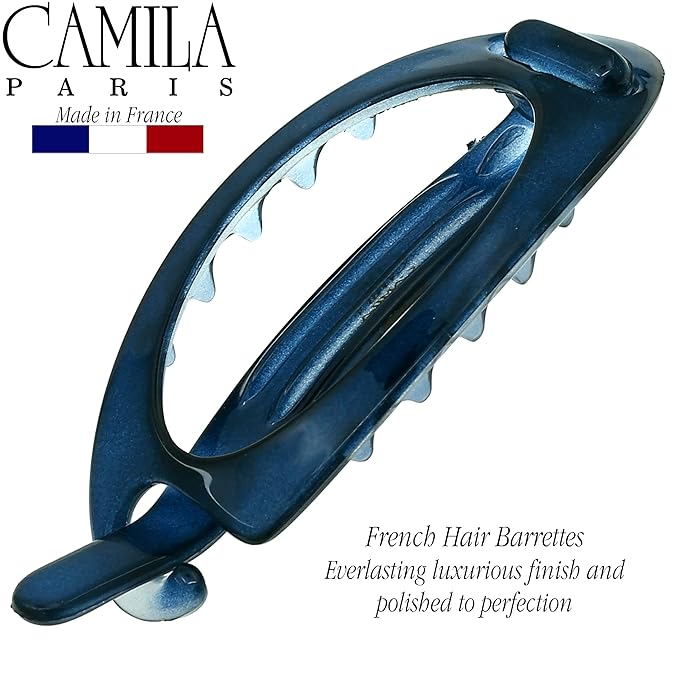 Camila Paris CP3116 French Hair Barrette Clip, Flexible Ponytail Holder No Metal Parts, Strong Hold Grip Hair Clips for Women, No Slip and Durable Styling Girls Hair Accessories, Made in France