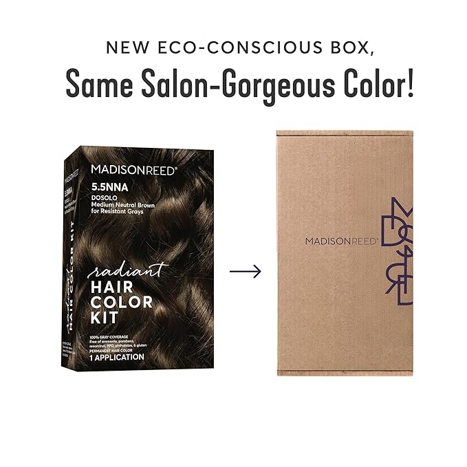 Madison Reed Radiant Hair Color Kit - 5.5NNA Dark Neutral Brown (Dosolo), 100% Gray Hair Coverage Permanent Hair Dye for Resistant Grays | PPD-Free & Ammonia-Free, 2 Pack