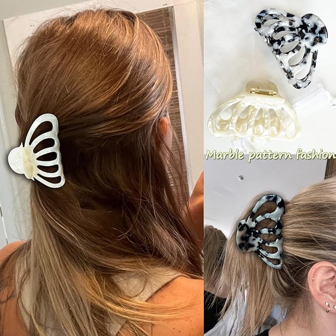 Fashion Tortoise Hair Clips for Women Resin Medium Hair Claw Clip for Fine Hair Non Slip Grip Hair Jaw Clips 2PCS in Set (Marble & Pearlscent)