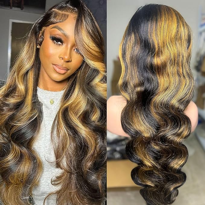 13x6 Ombre Lace Front Wig Human Hair Pre Plucked 200% Density HD Transparent Frontal Human Hair Wigs for Women Bleached Knots with 1b/27 Color Baby Hair 26inch