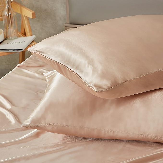 Taupe Satin Pillowcase Queen Size Set of 2 for Hair and Skin,Taupe Silk Pillowcase Breathable Pillowcase with Envelope Closure