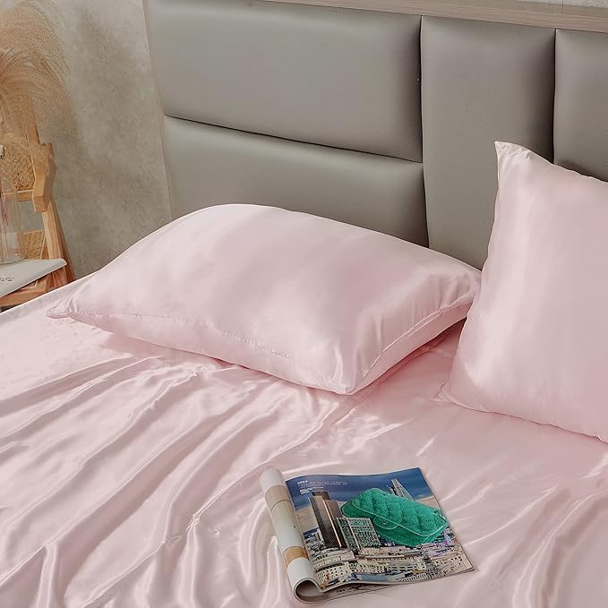 Blush Pink King Size Satin Pillowcase Set of 2 for Hair and Skin,Blush Pink Silk Pillowcase Breathable Pillowcase with Envelope Closure