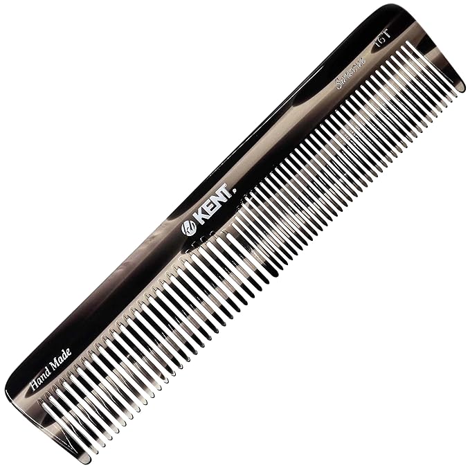 Kent 16T G Black Graphite Fine and Wide Tooth for Daily Grooming,Handmade Styling Comb for All Hair Types,Wet or Dry Hair Detangling Comb for Men and Women,Saw Cut Hand Polished,Made in England