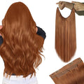 YoungSee Wire Hair Extensions Human Hair Copper Hair Extensions Invisible Wire for Women Short Straight Headband Hair Extension 70g 12inch