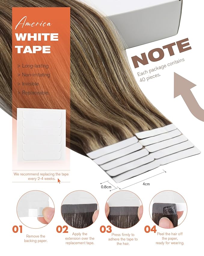 Sunny Hair Tape in Hair Extensions Human Hair 14 Inch Hair Extensions Real Human Hair Tape in Extensions for Women Medium Brown Highlights Caramel Blonde Remy Hair Straight Skin Weft 40pcs 100g